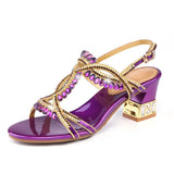 New Women's Sandals Wear Fashionable Diamond Medium Heels With Skirt Open Toe Roman Sandals Women's Thick