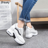 Women's Vulcanized shoes Autumn Leather Chunky Shoes Woman Platform Height Increased Sneakers 8CM Thick Sole Wedges sports