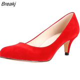 Women Pumps Sexy High Heels Shoes Flock Pointed Toe Red Wedding Pump Woman Casual Slip-on Dress Shoe