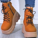 Women Punk Gothic Motorcycle Boots 2022 Platform Chunky High Heel Ankle Boot Ladies Cool Wedge Botas Mujer Female Shoes Big