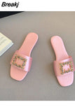 Women's Slippers Summer 2023 Rhinestones Flat Elegant Sandals Female Fashion Outdoor Beach Shoes Slides Chanclas Mujer