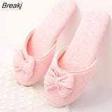 Lovely Bowtie Winter Women Home Slippers For Indoor Bedroom House Soft Bottom Cotton Warm Shoes Adult Guests