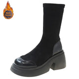 Autumn Winter Stretch Ankle Boots Women 2023 Slip On Chunky Platform Goth Boots Woman Thick Soled Short Booties