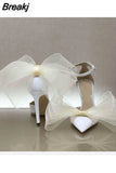 Butterfly-Knot Sandals Woman Summer 2023 High Heels Women Pumps Pointed Designer Shoes Mary Janes Sexy Stiletto Wedding