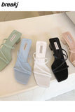 Fashion Women Slippers Square Low Heels Sandals Summer Flip Flops Brand Slipper Elegant Slides Zebra Shoes Zapatillas