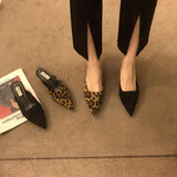 Pointed Mules Fashion Leopard Print Women Slippers Casual Women's Shoes Women Low Heels Elegant Ladies Outdoor