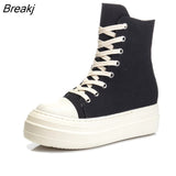 High-Top Canvas Shoes Platform Canvas Shoes Plus Velvet Women Shoes Flat Shoes Side