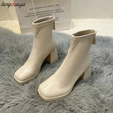 heels Boots Women Double Platform Fashion High Quality Luxury Women's Shoes beige High Heels Zip Brand boots women