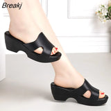 Women Slipper Sandals Wedges Platform Genuine Leather Peep toe Female Sandals Ladies clogs Summer Shoes Plus Size 41