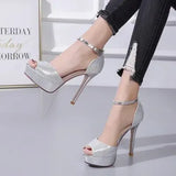 Sandals Women Shoes 2023 Gladiator High Heels 12CM Platform Sandals Pumps Peep Toe Ladies Shoes Party Bridal Wedding