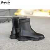 Women's Boots 2023 New Leather British Style Brown Short Boots Flat Soled Plush Elastic Boots Cowhide Thin Boots Demonia