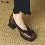 Retro Autumn Women Mary Jane Shoes Thick Heel High Heel Shoes Flat Button Shallow Bow Single Shoes Comfortable