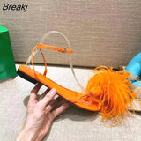 Ladies Flat Sandals Ostrich Feather Stripper Sandal Catwalk Model Fashion Show Female Sandalias Design Trend sandalia