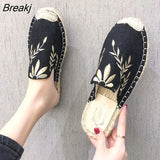Flower Embroider Shoes Woman Hemp Canvas Flats Shoes Ladies Espadrilles Loafers Round Toe Cotton Moccasins Shoe