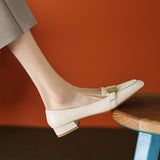 Breakj Retro Lady Commuter Metal Buckle Happy Shoes Women Spring / Summer 2023 Fashion New Thick Heel Single Shoes Small Leather