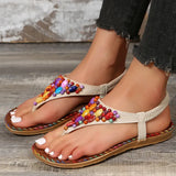 Clip Toe Bohemia Sandals Women 2024 String Beads Flat Heels Beach Sandals Woman Plus Size Non Slip Gladiator
