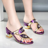Women's Diamond Sandals 2024 New Summer Diamond-Encrusted Crystal High-Heeled Sandals Thick-Heeled Women's Slippers Wear Women's