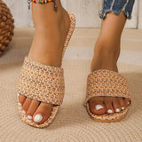 Breakj Printed Lattice Flat Base Large-Size Lady Slippers Light And Comfortable Ladies