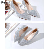 Autumn New Fashion Sequins High Heels Korean Version of The Wild Pointed Shallow Mouth Banquet Wedding Shoes plus size