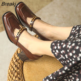 2023 Spring Autumn Retro French Small High Heels Single Shoes Thick Heel Women Chain Shallow Mount Grace Square Toe