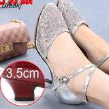 Latin Dance Shoes Female Mesh Breathable Adult Mid-heel Square Dance Dancing Shoes Soft Bottom Low-heel Summer Sandals