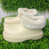 yellow Winter Plush Boots Women New Fashion Waterproof Furry Cotton Shoes Outdoor Cozy Fuzzy Shoes Thick Sole Cotton