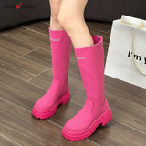 Women Boots Fashion Casual Non Slip Zipper Knee Boots Woman Comfortable Round Boots Ladies Platform PU Winter Boot Female