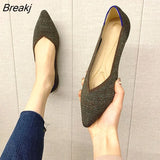 JIU MOUNTAIN 2021 Women's Shoes Autumn Single Shoes Fashion Knitted Pointed Shoes Flat Bottom Comfortable Plus Size