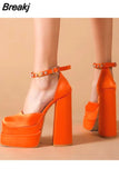 Brand Women High Heesl Shoes Sexy Thick Heel Platform Shoes Square Toe Rhinestone Woman's Pumps Party Wedding Shoes