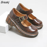 Style Fashion Mary Janes Shoes Women Flats Thick Sole Casual Woman Genuine Leather Shoes Flat Cow Leather Footwear