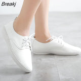 Spring Women Ballet Flats Oxford Flat Shoes Soft Leather Shoes Ladies Lace Up White Black Loafers Flats Boat Shoes