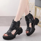 New Summer Shoes Women Sandals Retro Genuine Leather Women Wedges Platform Sandals Peep Toe High Heel Sandals