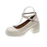 Summer Solid Color Light Mouth Shiny Leather Surface One Line Buckle Strap Versatile Women High Heels Women's Single