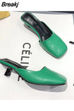 Outside Green Summer 2023 Mules Women's Slippers and Ladies Sandals with Heel Slides Leather New Fashion Unique Y Casual