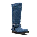 Toe Denim Boots For Women Star Style Low Heel Women's High Boots Leisure Luxury Shoes Large Size Slip-on Western
