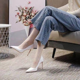 New High Heels Women Fashion Pointed Toe Office Shoes Women's Solid Flock Shallow High Heels Shoes for Women Black