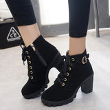 New High Heel Thick Heel Casual Women's Boots Platform Ankle Boots Round Head Side Zipper Lace Ankle