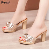 Summer Peep Toe Platform High Heels 10cm 13cm Slippers Black Gold Non-slip Women Wedding Shoes Designer Sandals