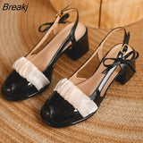 Sandals 2023 New Summer Fashion Baotou High Heels Bow Casual Round Toe Shallow Mouth Thick Heels High Heels Women's