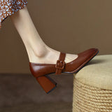 Fashion Spring Autumn Pumps Women High Heels Shoes Chunky Heels Buckle Loafers Platform Black Brown Retro Heels Women