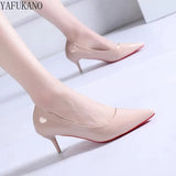 Leather High Heels Fashion Thin Heels Ladies Casual Pumps Pointed Toe Party Dress Single Shoes Red Sole Career Work