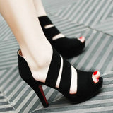 New Women's Sandals, Hollow Lace Breathable Casual High Heels 9cm Women's Shoes, Fashion Black High Heels Sexy