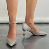 Silver Sequins Pumps for Women Party Wedding Sexy Pointed Toe High Heels Shoes Woman 2023 Gradient Color Thin Heel