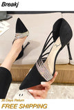 Women 2023 New Autumn Pumps Evening Party High Heels Ladies Pointed Toe Nude Leather Black Suede Gold Patent Leather