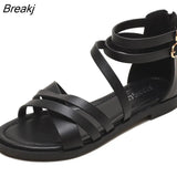 Summer Woman 2023 Casual Flat Simple Outdoor Beach Vacation Roman Flat Shoes Comfortable Opened Toe Solid Color