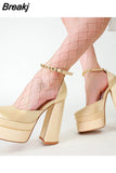 Brand Women High Heesl Shoes Sexy Thick Heel Platform Shoes Square Toe Rhinestone Woman's Pumps Party Wedding Shoes