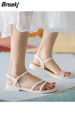 Summer Comfort Shoes for Women Roman Sandals Suit Female Beige All-Match Buckle Strap Clear Heels Gladiator Fashion New