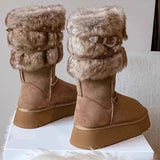 Women Boots Winter Keep Warm Quality Mid-Calf Snow Boots Ladies Lace-up Comfort Slip-resistant Shoes Booties Chaussures