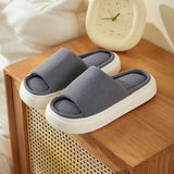 Sole Home Linen Slippers Women Open Toe Thick Bottom Indoor Slides House Shoes Woman Four Season Non Slip Couple