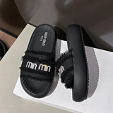 Women Slides Slippers Summer New Woman Beach Retro Peep Toe Slip on Wedges Platform Designer Casual Open Toe Flat